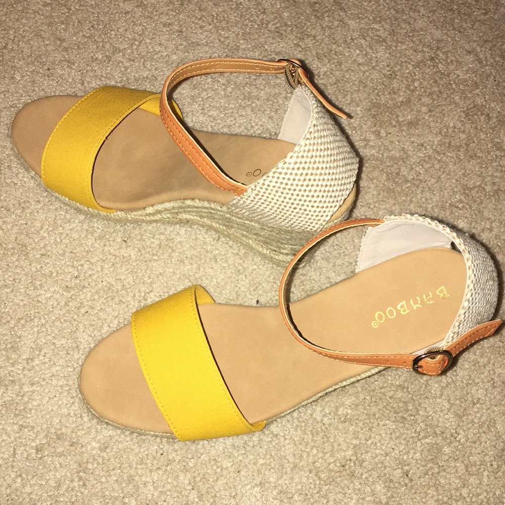 Yellow banded espadrilles wedges